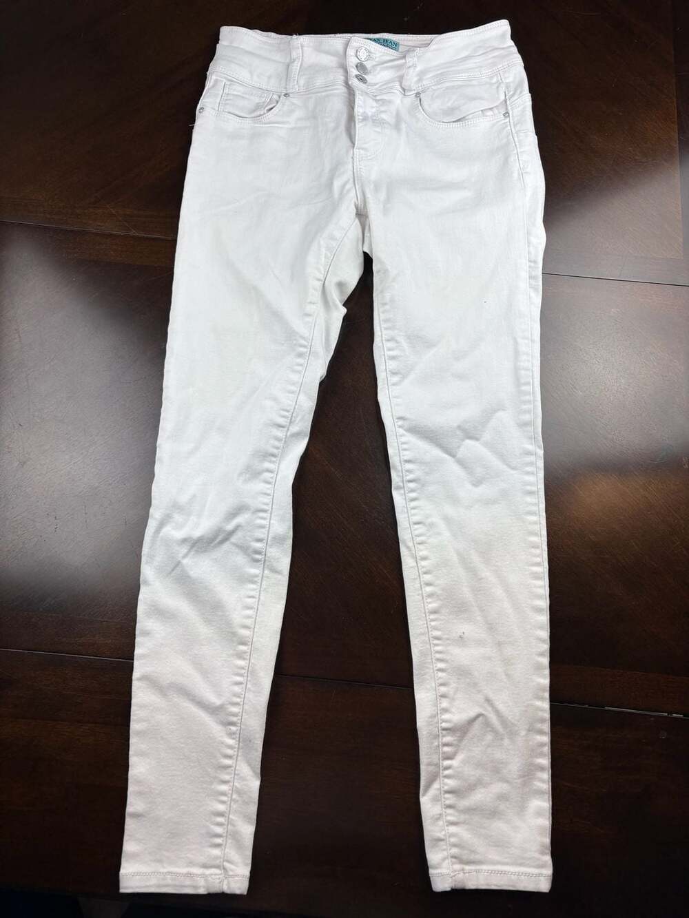 Wax Jean Butt I Love You Women’s Size 9 White Skinny Jeans Triple Button Stretch